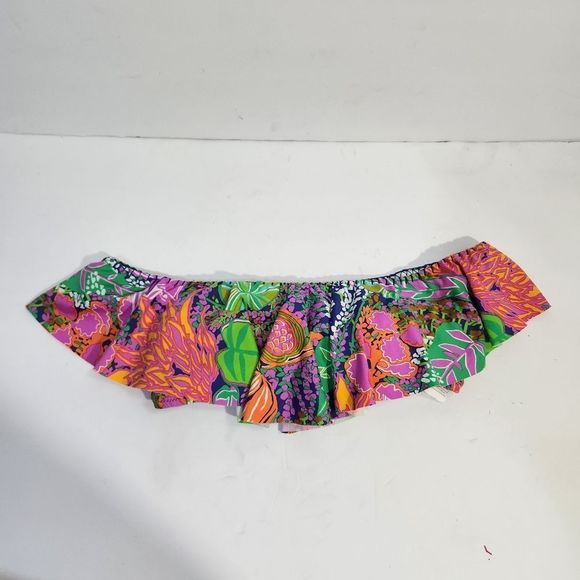 Trina Turk tropic escape off the shoulder ruffle dandeau bikini top size 4 smal - Picture 2 of 8